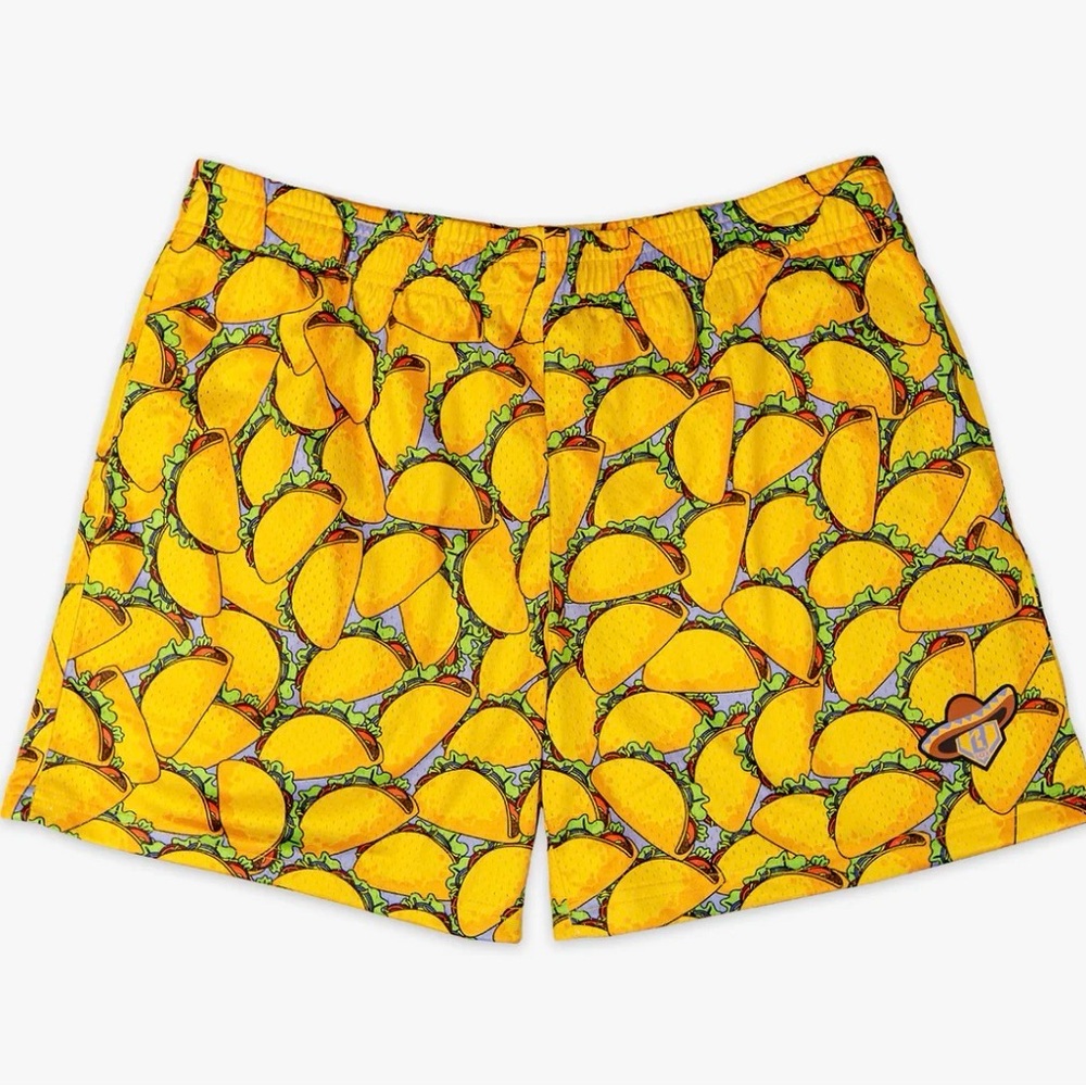 Fun Yellow Taco Print Kids Shorts